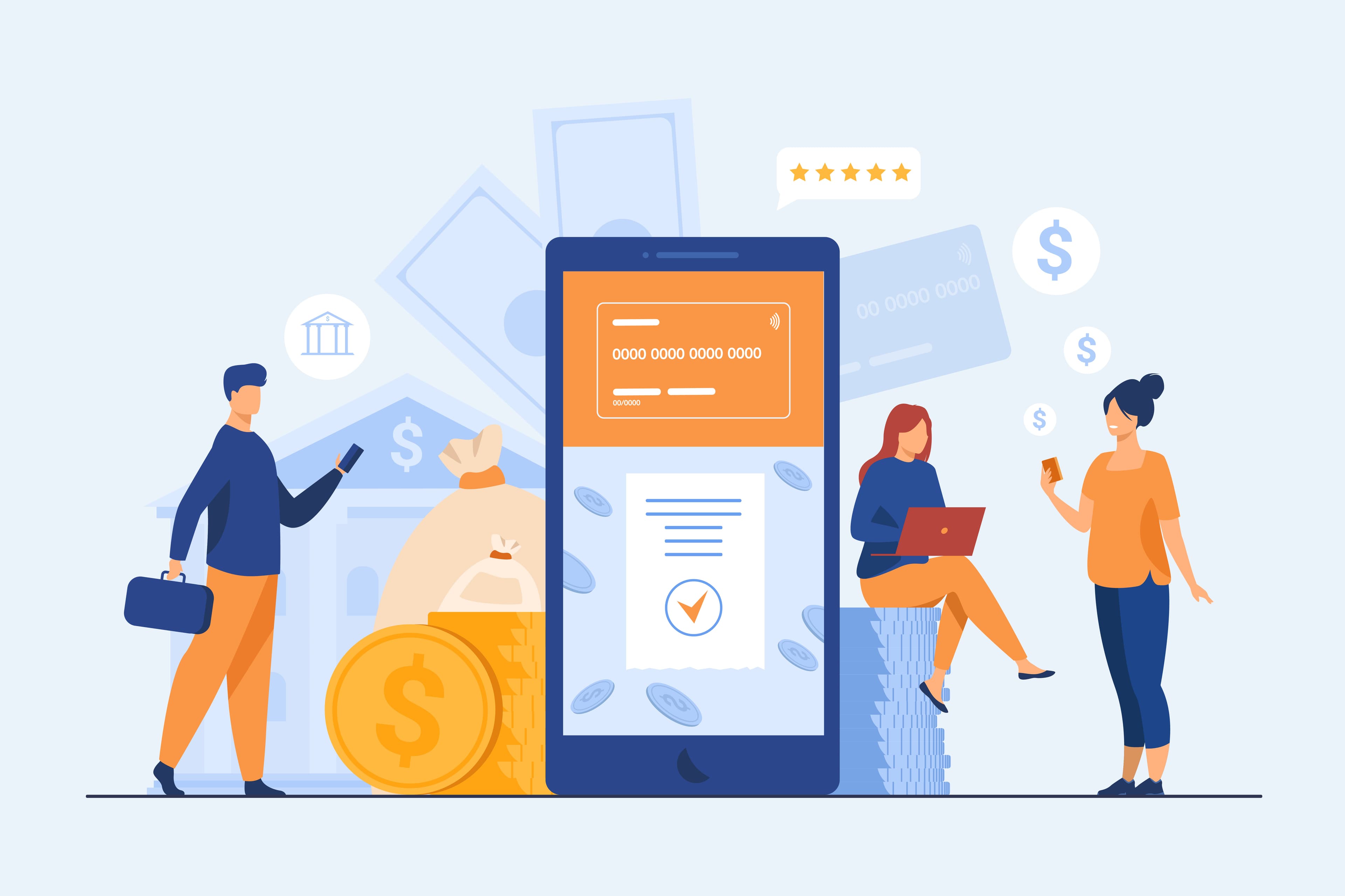 Illustration of a digital payment terminal and card for UPI payment flows.